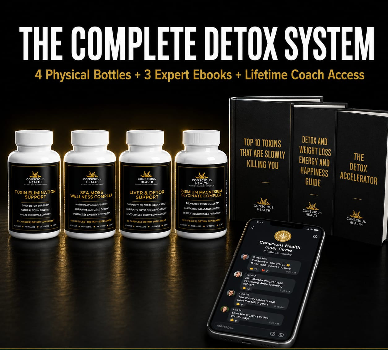 The Conscious Health Total Body Detoxification System™ — (4-Bottle Kit + 3 Expert Guides + Private Health Chat)