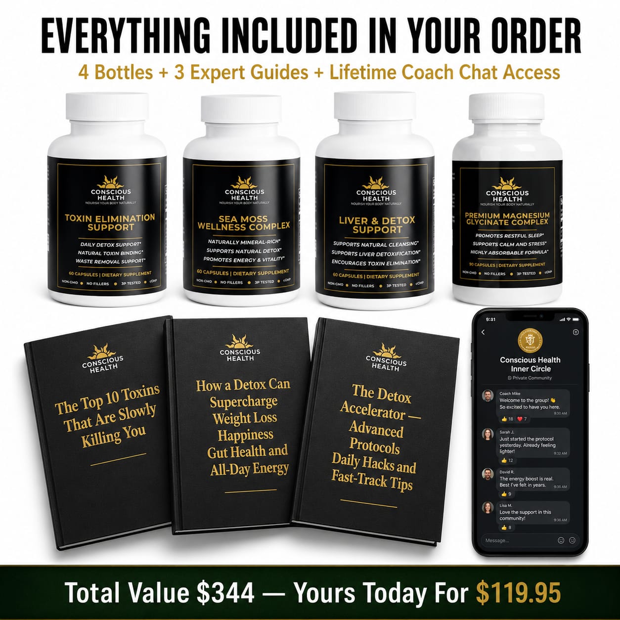 The Conscious Health Total Body Detoxification System™ — (4-Bottle Kit + 3 Expert Guides + Private Health Chat)